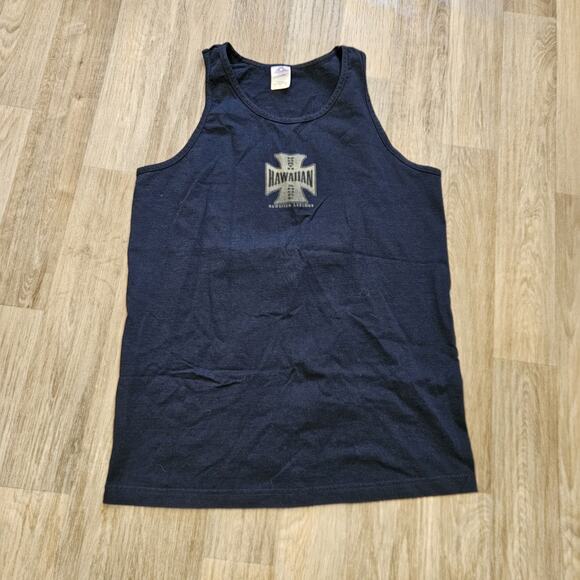 Vtg Hawaiian Legends Muscle Tank Mens L Navy Flames North Shore Biker Skater Y2K - Picture 2 of 8